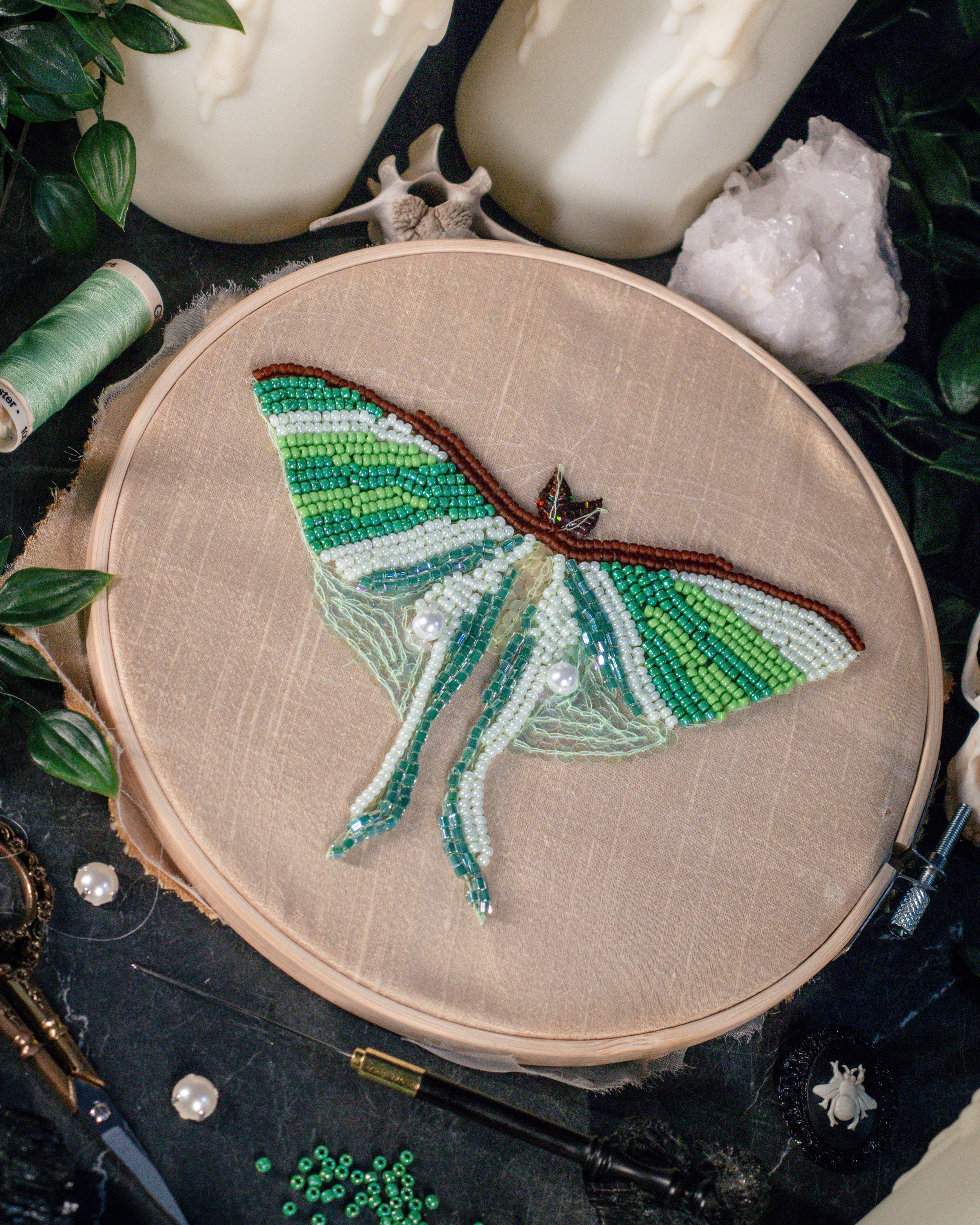 Luna Moth Tambour/Luneville Embroidery Kitor Beadwork Embroidery